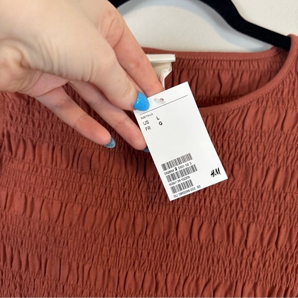 H&M | Rust Colored Balloon Sleeve Smocked Cotton Jersey Dress Large NWT - Picture 6 of 8